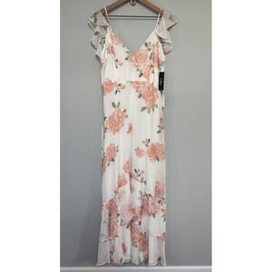 Lulus Maxi Dress Size XL Take You There Ivory Peach Rose Floral Print NWT